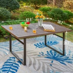PHI VILLA 7-Piece Patio Dining Set 6 Fixed Stackable Chairs And Steel Rectangle Table -Phi Villa 00 05 19d5a4b3 1db4 40d9 aea2 d5ab8d9ee4e7