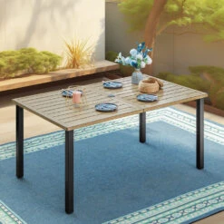 PHI VILLA Patio Wood-Like Rectangle Steel Dining Table -Phi Villa 002