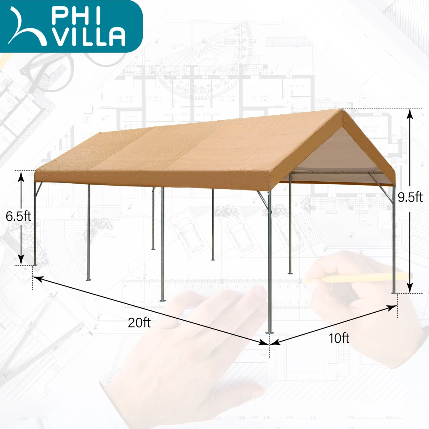 PHI VILLA 10x20 Ft Heavy Duty Carport Car Canopy Instant Garage Party Tent 11 PHI VILLA 10x20 Ft Heavy Duty Carport Car Canopy Instant Garage Party Tent - Image 9