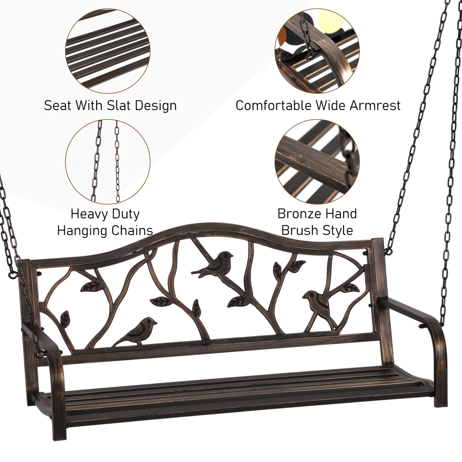 Phi Villa Metal Outdoor Porch Swing, Hanging Patio Bench 8 Phi Villa Metal Outdoor Porch Swing, Hanging Patio Bench - Image 6
