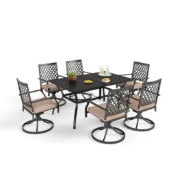 7-Piece Outdoor Patio Dining Set 6 Swivel Chairs And Rectangle Steel Table PHI VILLA -Phi Villa 0629 S7 407 I1 0000