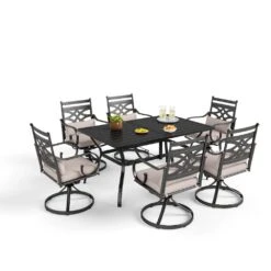 Phi Villa 7-Piece Patio Dining Set Of Stylish Steel Chairs And Steel Rectangle Table -Phi Villa 0629 S7 456 0000