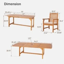 Phi Villa 7/9-Pcs Wooden Outdoor Dining Set With Expandable Table For Garden -Phi Villa 07 09816d10 3294 411e b69e 7408fc9511a9