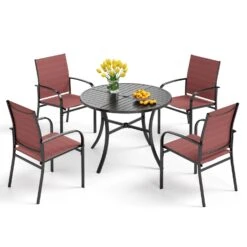 Phi Villa 5-Pcs Patio Dining Set 4 Textilene Fixed Chairs & Table -Phi Villa 0 s5 40977 0000