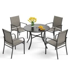 Phi Villa 5-Pcs Patio Dining Set 4 Textilene Fixed Chairs & Table -Phi Villa 0 s5 40979 0000