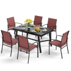 PHI VILLA 7 PCS Outdoor Dining Set 6 Textilene Fixed Chairs & Adjustable Table 32 PHI VILLA 7 PCS Outdoor Dining Set 6 Textilene Fixed Chairs & Adjustable Table -Phi Villa 0 s7 45080 0000