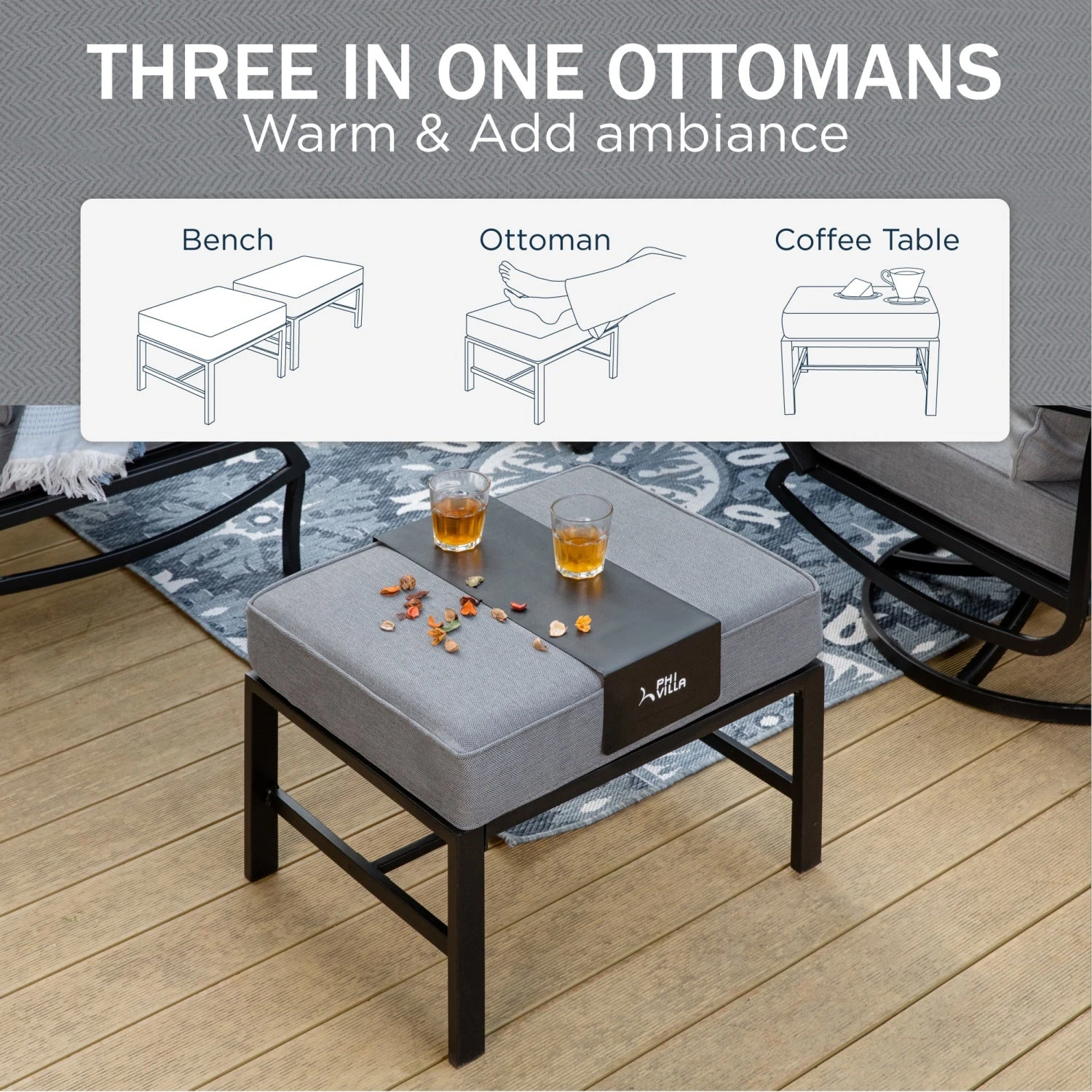 Phi Villa 7-Seater Patio Steel Conversation Sofa Sets With Leather Grain Fire Pit Table 7 Phi Villa 7-Seater Patio Steel Conversation Sofa Sets With Leather Grain Fire Pit Table - Image 5