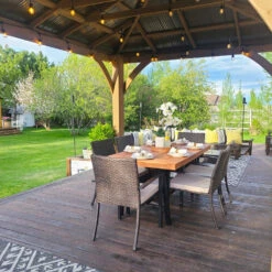 PHI VILLA 7-Piece Outdoor Dining Set With 6 Rattan Chairs & Acacia Wooden Table