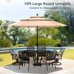 PHI VILLA 10ft 3 Tier Auto-tilt Patio Umbrella Outdoor Double Vented Umbrella -Phi Villa 10ftoutdoorumbrella