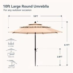 PHI VILLA 10ft 3 Tier Auto-tilt Patio Umbrella Outdoor Double Vented Umbrella -Phi Villa 10ftoutdoorumbrella 2
