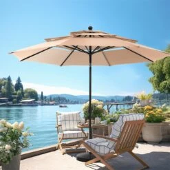 PHI VILLA 10ft 3 Tier Auto-tilt Patio Umbrella Outdoor Double Vented Umbrella -Phi Villa 10ftpatioumbrella