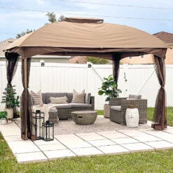 PHI VILLA Patio Double Vent Gazebo Outdoor Canopy With Privacy Netting -Phi Villa 10x12Ft Double Vent Gazebo Outdoor Canopy 1