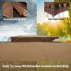 PHI VILLA Patio Double Vent Gazebo Outdoor Canopy With Privacy Netting -Phi Villa 111 1