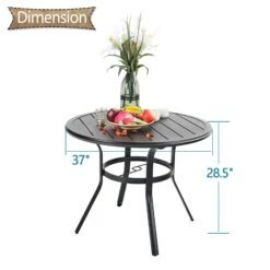 PHI VILLA 37" Outdoor Steel Round Dining Table With Umbrella Hole -Phi Villa 119