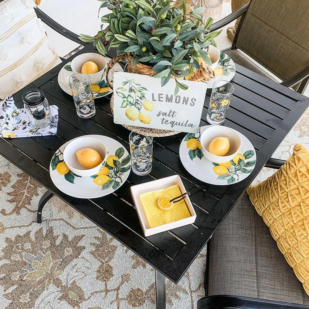 Phi Villa 37" Metal Square Slat Patio Dining Table With Umbrella Hole 4 Phi Villa 37" Metal Square Slat Patio Dining Table With Umbrella Hole - Image 2