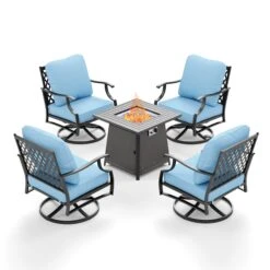 Phi Villa 4-Seater Outdoor Steel Conversation Sofa Set With Fire Pit Table -Phi Villa 11 CP003 11 4 GS001 BL BD 0000