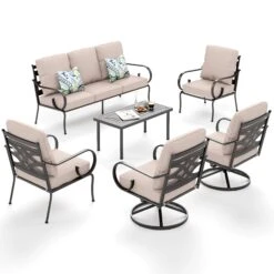 Phi Villa 7-Seater Patio Elegant Sofa Set With Cushions & Metal Coffee Table -Phi Villa 11 CP005 10 7 BD 0000