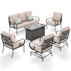 Phi Villa 7-Seater Outdoor Elegant Steel Conversation Sofa Set With Fire Pit Table -Phi Villa 11 CP005 11 7 GS007 BD 0000