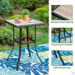 PHI VILLA Patio Bar Height Table With Wood-Like Tabletop & Metal Frame -Phi Villa 11 a12fdcff dec1 4d35 9888 0ea128858874