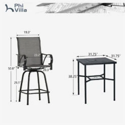 PHI VILLA 3/5 Piece Patio Bar Set Of 1 Steel Coffee Table & Textilene Swivel Bar Stools -Phi Villa 11 ddfc35c4 fecb 4910 bcc8 c57d4b1483c7