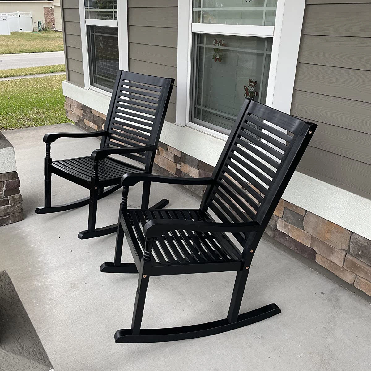 PHI VILLA Outdoor 1 Piece Acacia Wood Rocking Chair Garden Rocker Chair 6 PHI VILLA Outdoor 1 Piece Acacia Wood Rocking Chair Garden Rocker Chair - Image 4