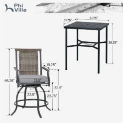 PHI VILLA 3-Piece Patio Bar Set With 2 Swivel Rattan Bar Stools & 1 Square Table -Phi Villa 131 PV 2024.6.25 9