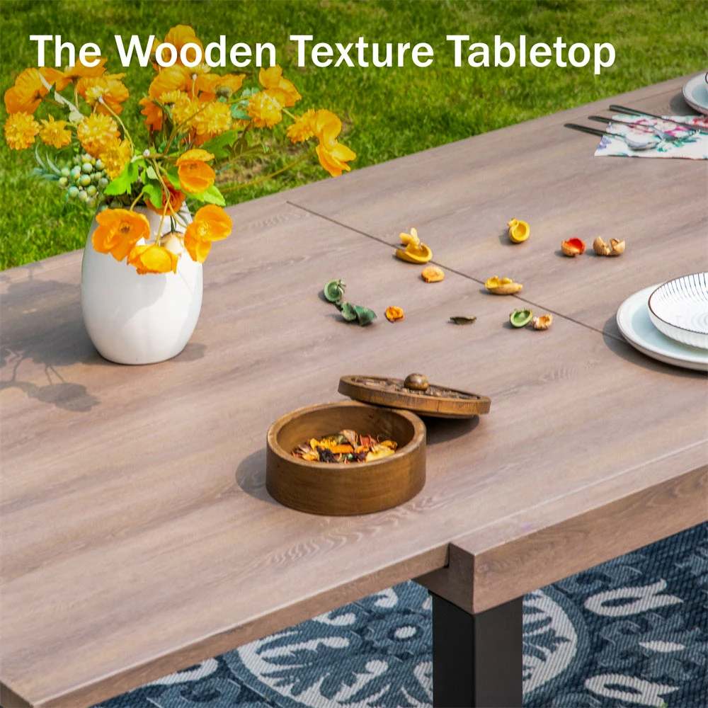 9-Piece Patio Dining Set Flat Expandable Table And Textilene Chairs For Deck Phi Villa 4 9-Piece Patio Dining Set Flat Expandable Table And Textilene Chairs For Deck Phi Villa - Image 2