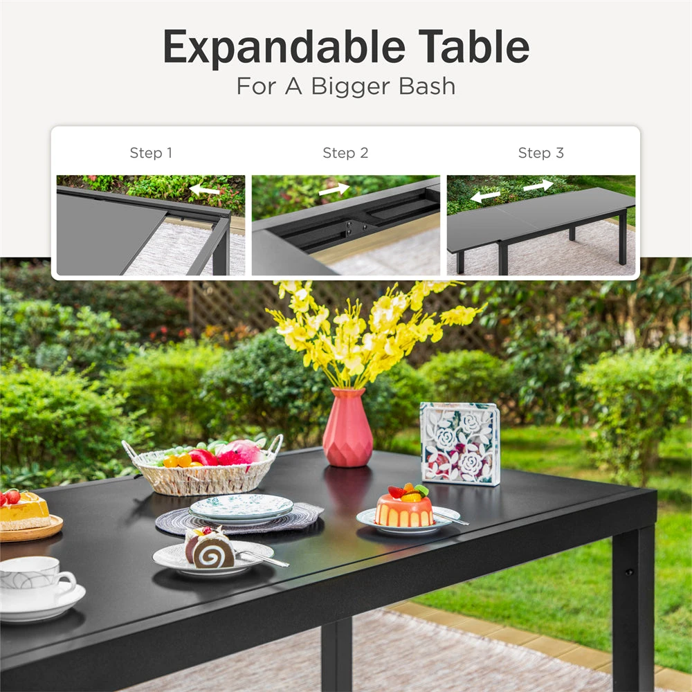 9-Piece Patio Dining Set Flat Expandable Table And Textilene Chairs For Deck Phi Villa 15 9-Piece Patio Dining Set Flat Expandable Table And Textilene Chairs For Deck Phi Villa - Image 13