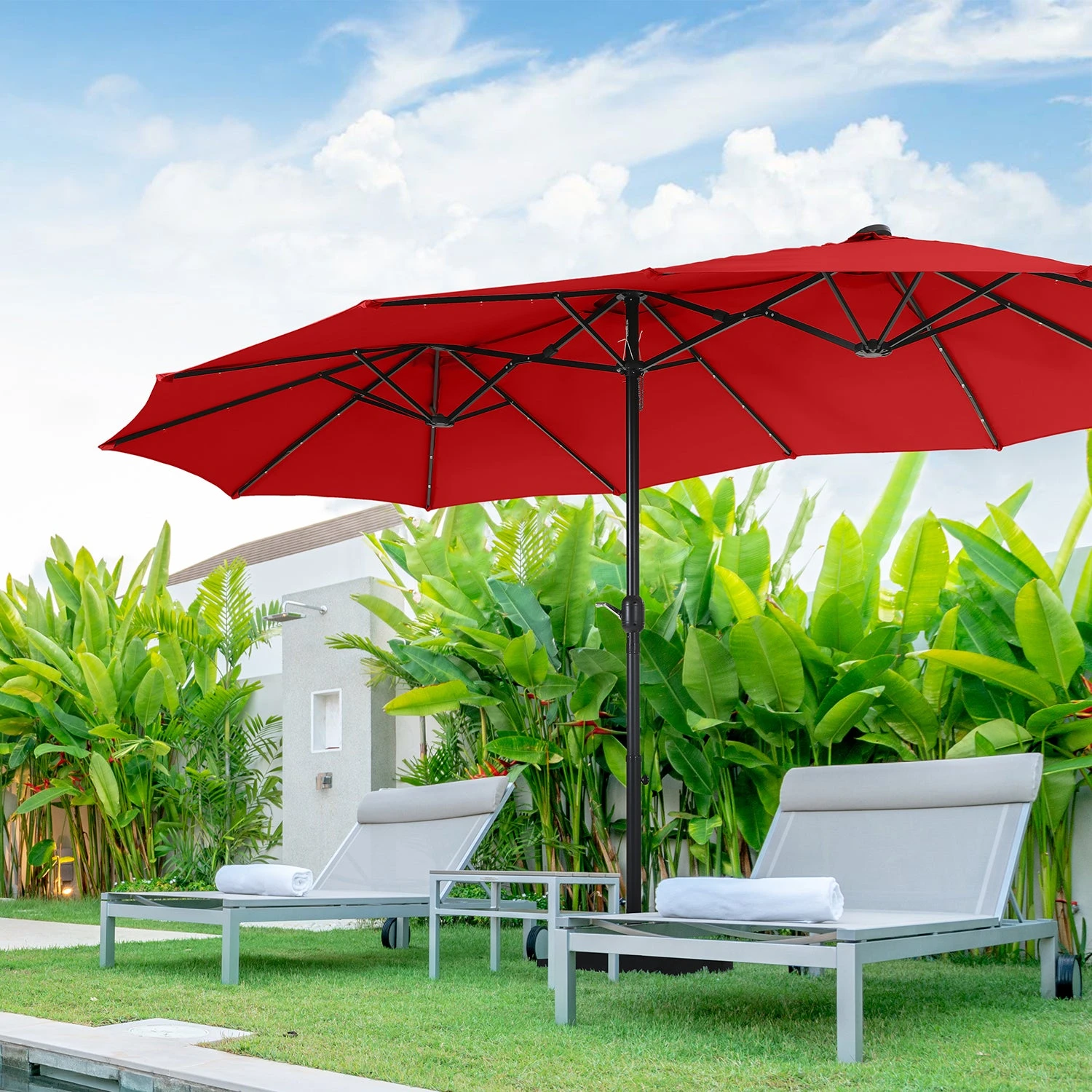 PHI VILLA 15ft 11-Color Double-Sided Patio Extra Large Umbrella With LED Lights 4 PHI VILLA 15ft 11-Color Double-Sided Patio Extra Large Umbrella With LED Lights - Image 2