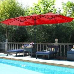 PHI VILLA 15ft 11-Color Double-Sided Patio Extra Large Twin Umbrella -Phi Villa 15ftpatioumbrella red