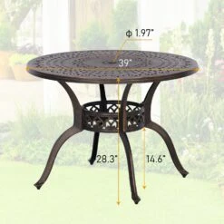 PHI VILLA 39" Patio Dining Table Cast Aluminum Golden Bronze With 1.97" Umbrella Hole -Phi Villa 1 1a869832 67d9 490e b8ed 097c91c96bf3