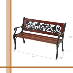 PHI VILLA 33" Outdoor Kids Sized Garden Metal Bench With Wood Seating -Phi Villa 1 26cf995f 83e9 4ba1 94ac 690bd6434b93