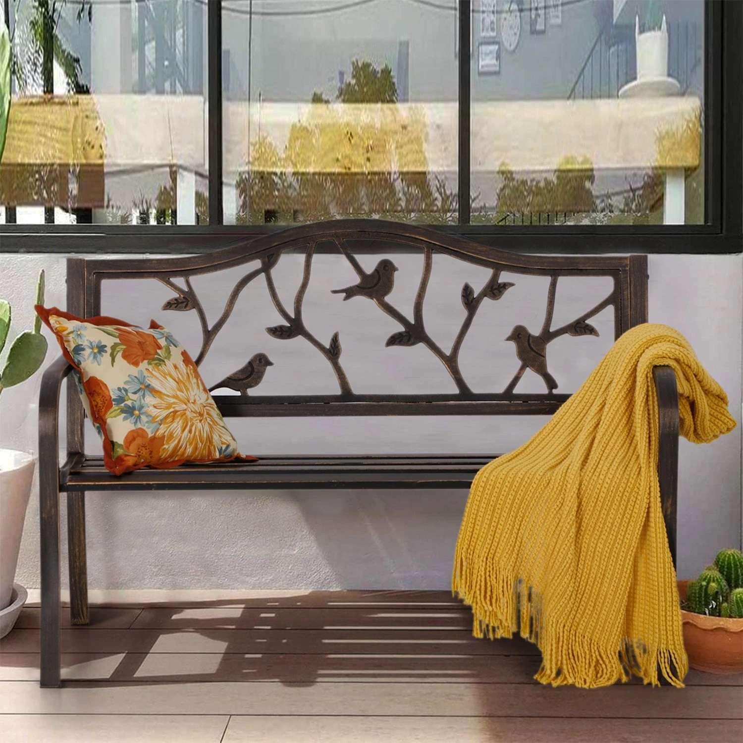 PHI VILLA 50 Inch Outdoor & Garden & Park Bench Steel Frame Porch Chair 8 PHI VILLA 50 Inch Outdoor & Garden & Park Bench Steel Frame Porch Chair - Image 6