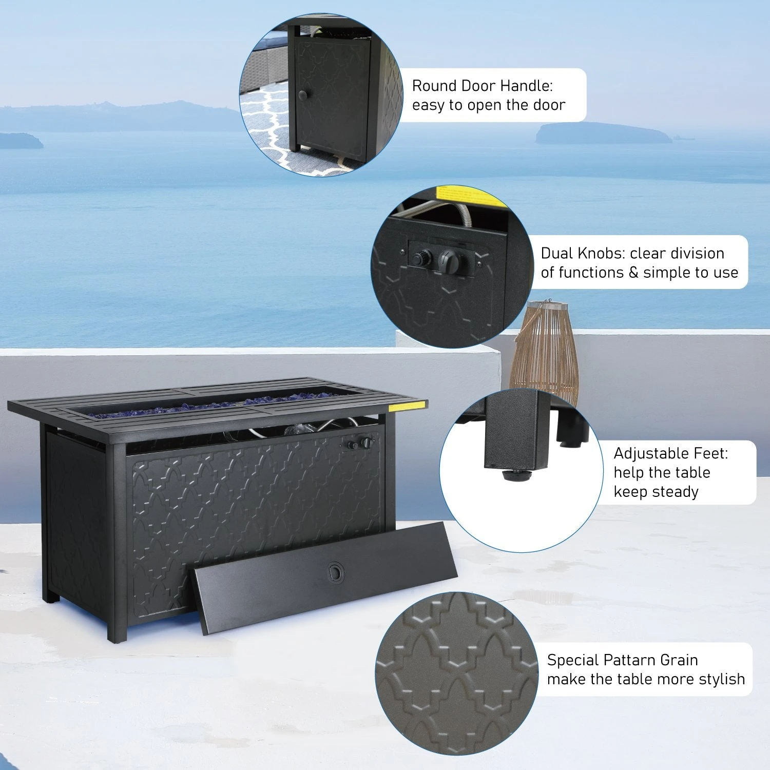 Phi Villa 6-Seater Modular Sofa Set With Integrated Side Table & Rectangle Metal Gas Fire Pit Table 16 Phi Villa 6-Seater Modular Sofa Set With Integrated Side Table & Rectangle Metal Gas Fire Pit Table - Image 14