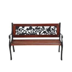 PHI VILLA 33" Outdoor Kids Sized Garden Metal Bench With Wood Seating -Phi Villa 1 5664e543 5915 4d6f a18c da670030c9c5