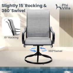 9-Piece Patio Dining Set With 60" Square Table And Textilene Swivel Chairs- Phi Villa -Phi Villa 1 7 1