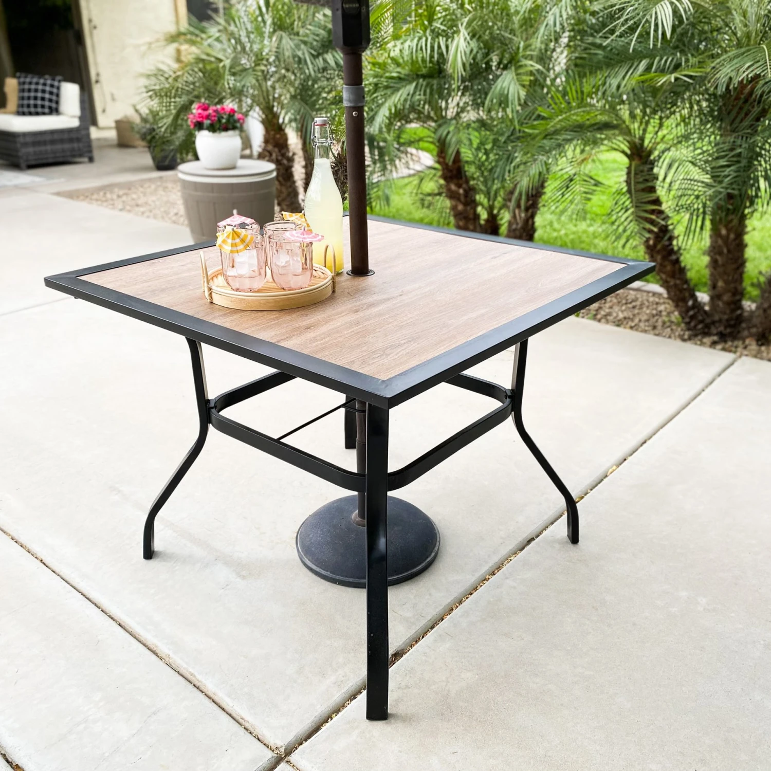 Phi Villa 37" Wood-Look Square Patio Outdoor Dining Table With Umbrella Hole 3 Phi Villa 37" Wood-Look Square Patio Outdoor Dining Table With Umbrella Hole