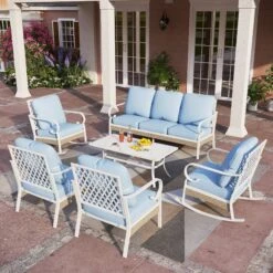 Phi Villa 7-Seater Outdoor Steel & Rattan Fresh Color Sofa Set With Coffee Table -Phi Villa 1 CP002 05 7 BL 2 0000