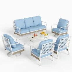 Phi Villa 7-Seater Outdoor Steel & Rattan Fresh Color Sofa Set With Coffee Table