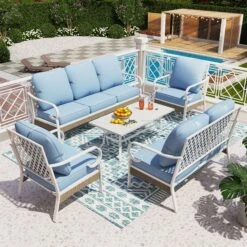Phi Villa 7-Seater Patio Steel & Rattan Fresh Color Sofa With Coffee Table -Phi Villa 1 CP002 07 7 BL 2 0000