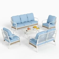 Phi Villa 7-Seater Patio Steel & Rattan Fresh Color Sofa With Coffee Table -Phi Villa 1 CP002 07 7 BL 0000