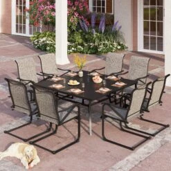 9-Pcs Patio Dining Set With Textilene C-spring Chair-Phi Villa
