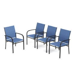 PHI VILLA Patio Textilene Fixed Dining Chairs