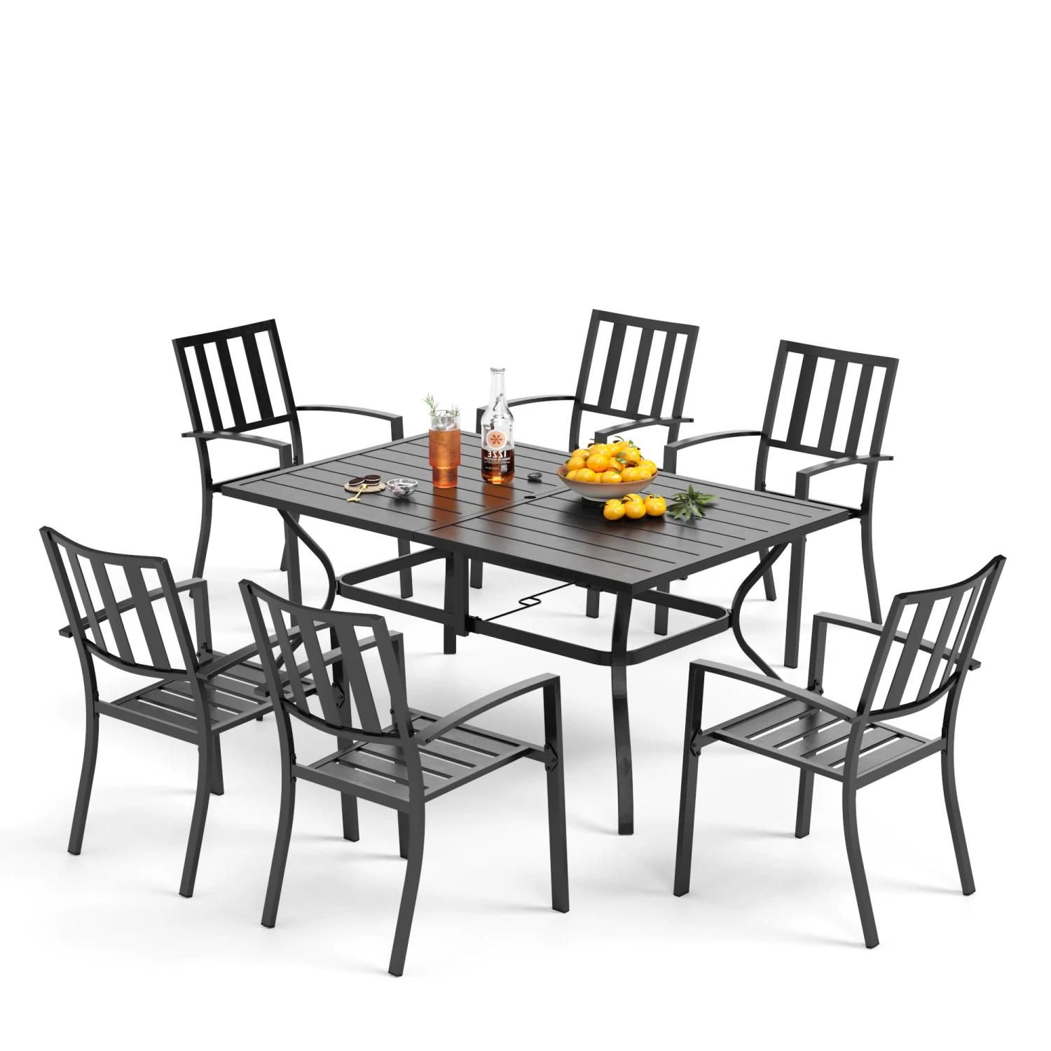 7-Piece Patio Dining Set With Stackable Chairs For Balcony, Porch PHI VILLA 4 7-Piece Patio Dining Set With Stackable Chairs For Balcony, Porch PHI VILLA - Image 2