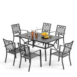 7-Piece Patio Dining Set With Stackable Chairs For Balcony, Porch PHI VILLA 34 7-Piece Patio Dining Set With Stackable Chairs For Balcony, Porch PHI VILLA -Phi Villa 1 S7 404 I1 0000