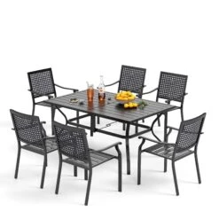 Phi Villa 7-Piece Patio Dining Set 6 Bullseye Pattern Chairs & Steel Rectangle Table -Phi Villa 1 S7 449 I1 0000