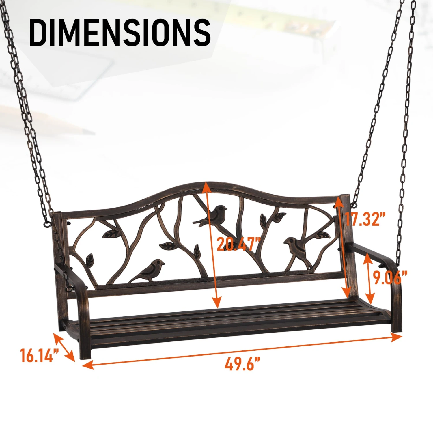 Phi Villa Metal Outdoor Porch Swing, Hanging Patio Bench 10 Phi Villa Metal Outdoor Porch Swing, Hanging Patio Bench - Image 8