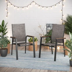 PHI VILLA Outdoor Aluminum Stackable Textilene Sling Chairs