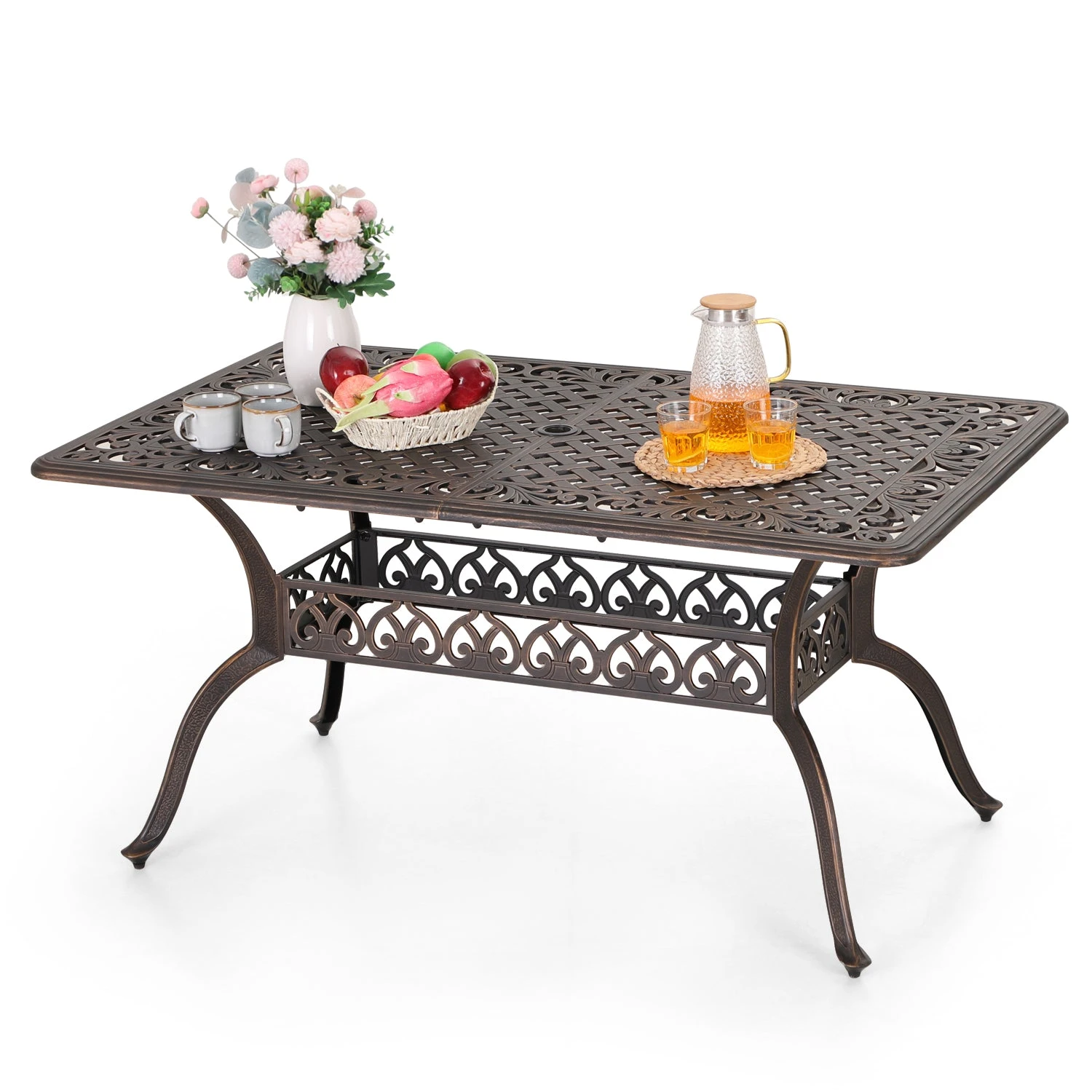 PHI VILLA 59" Patio Dining Table Cast Aluminum Golden Bronze With 1.97" Umbrella Hole 4 PHI VILLA 59" Patio Dining Table Cast Aluminum Golden Bronze With 1.97" Umbrella Hole - Image 2