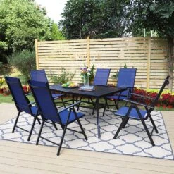 PHI VILLA 7-Piece Patio Outdoor Dining Set With Steel Rectangle Table & 6 Textilene Reclining Folding Chairs -Phi Villa 1 ca8c7b9a 0ac7 4724 aceb 48125dbc4fad